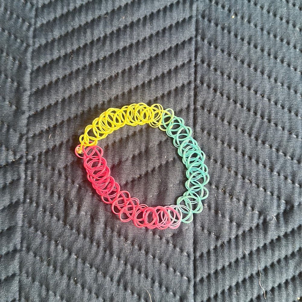 Pink, blue, and yellow choker necklace